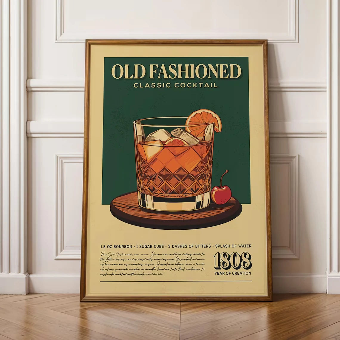 Old Fashioned Cocktail Retro Bar Poster | Classic Cocktail Canvas Wall Art