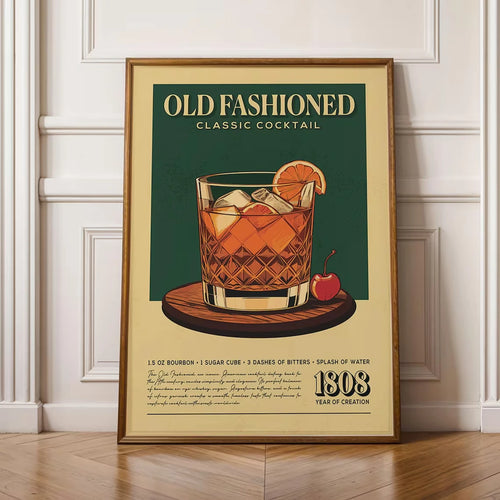 Old Fashioned Cocktail Retro Bar Poster | Classic Cocktail Canvas Wall Art