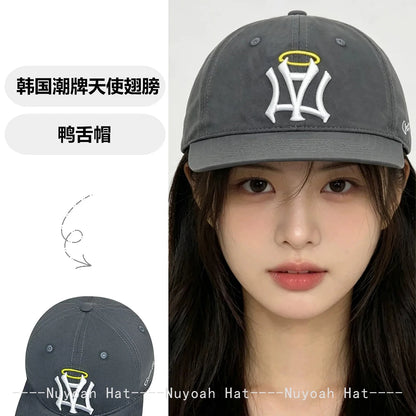Gothic Angel Halo Embroidered Snapback Cap – Korean Street Style Hat