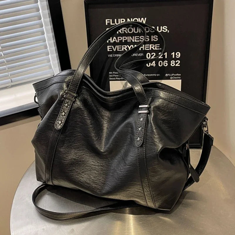Large Sized Tote Bags For Women Soft PU Leather Pure Color