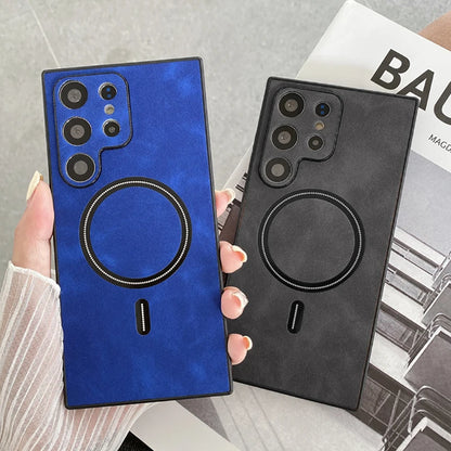 Leather Samsung Galaxy Case – Magnetic Wireless Charging Cover S21–S26