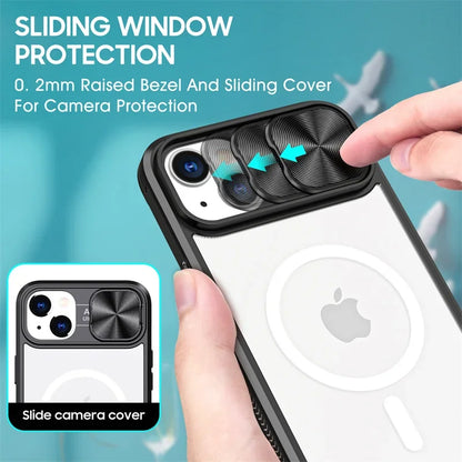 Slide Camera Lens MagSafe Case – Acrylic Wireless Charging | iPhone 7–15 Series