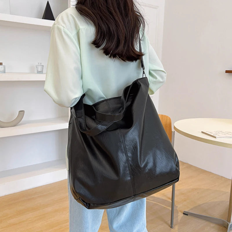 Fashion Big Leather Tote Bag For Women Large Capacity Retro