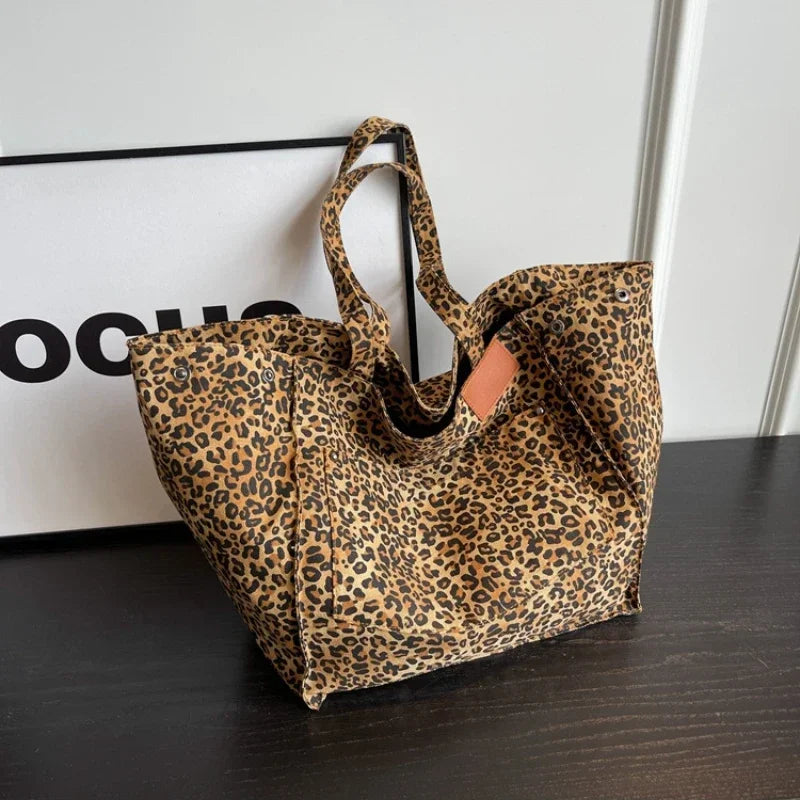 Leopard Design 2026 Korean Fashion Shopper Big Shopping Bag