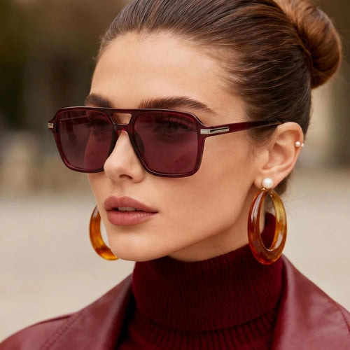 Retro Square Sunglasses for Women – Double Bridge UV Protection