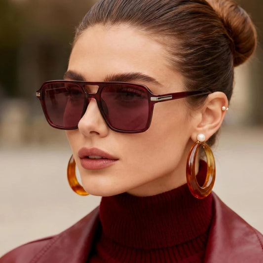 Retro Square Sunglasses for Women – Double Bridge UV Protection