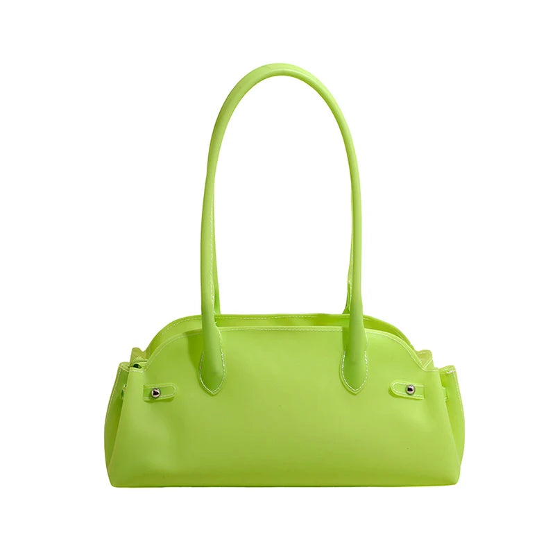 PVC Shoulder Bag for Women – Solid Color Mini Tote Handbag