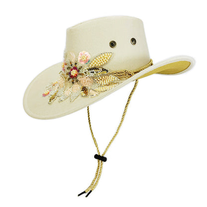 Floral Embroidery Cowgirl Hat – Women's Wide Brim Western