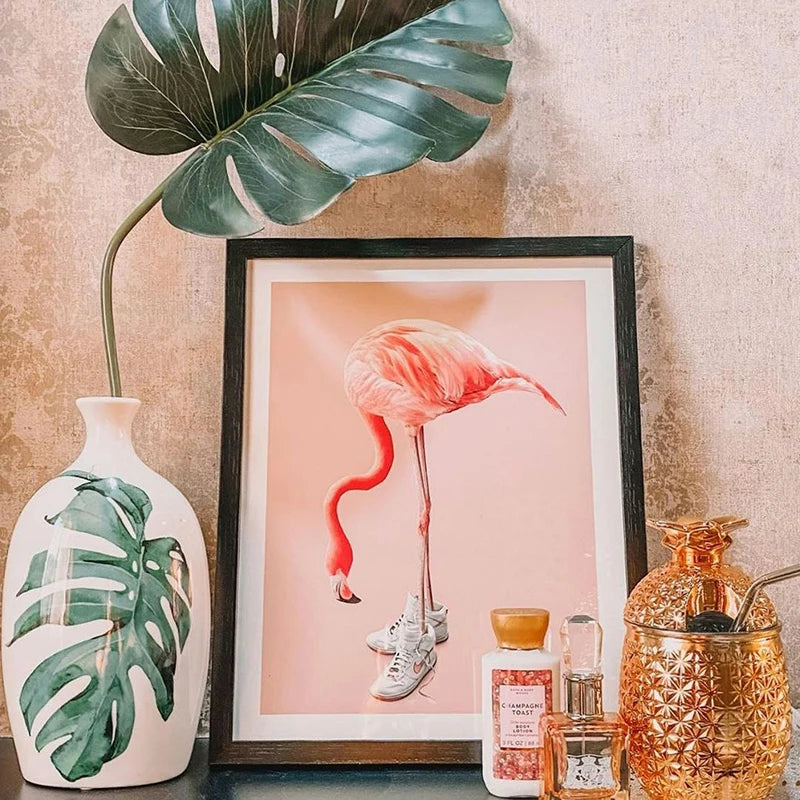 Flamingo on Roller Skates Wall Art Poster – Minimalist Print