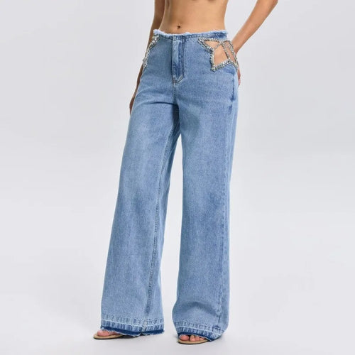 Y2K Rhinestone Hollow Out Wide Leg Jeans for Women