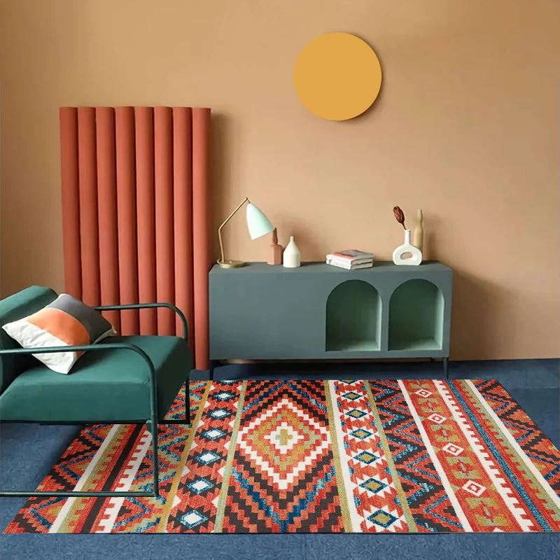 Bohemian Area Rug – Soft Non-Slip Ethnic Style Carpet, Machine Washable