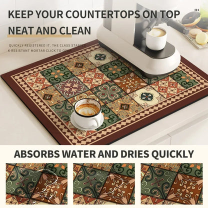Vikama Vintage Coffee Machine Mat Absorbent Quick-Drying Drainage Mat Non-Slip Dish Drying Kitchen