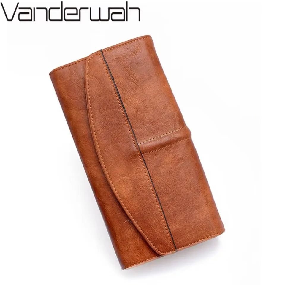 Vintage Trifold Wallet – Women's Long PU Leather Clutch
