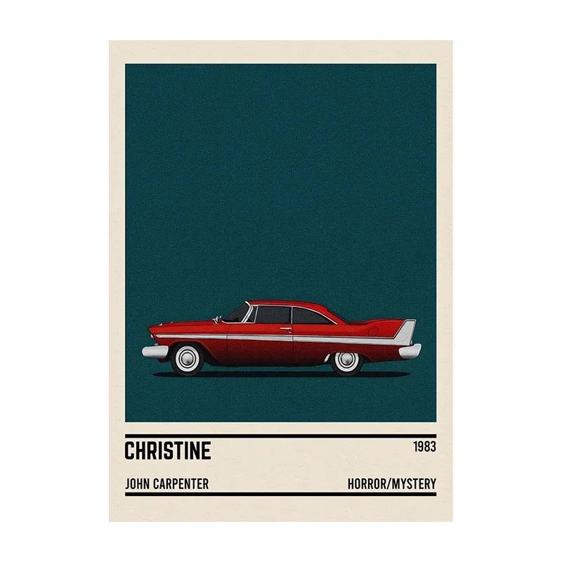 Movie Car Minimalist Poster Wall Art Print | Classic Film Decor