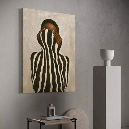 Abstract Black Woman Wall Art Print – Striped Figure Poster