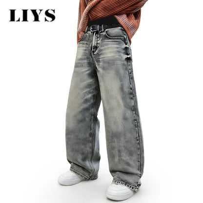 Baggy Wide Leg Jeans – Unisex Washed Streetwear Denim