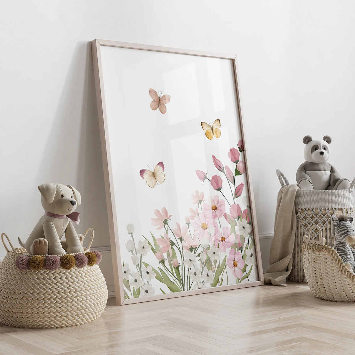 Bunny Flowers & Butterfly Wall Art Print – Kids Nursery