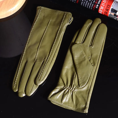 Women's Leather Wool-Lined Winter Gloves with Touchscreen