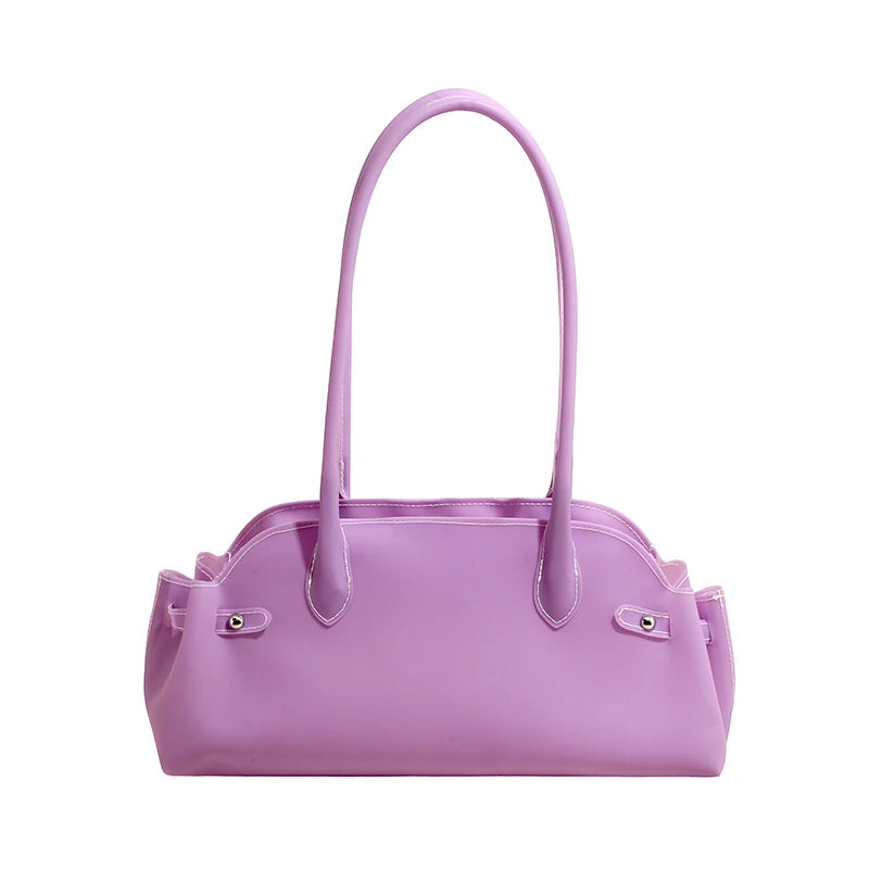 PVC Shoulder Bag for Women – Solid Color Mini Tote Handbag