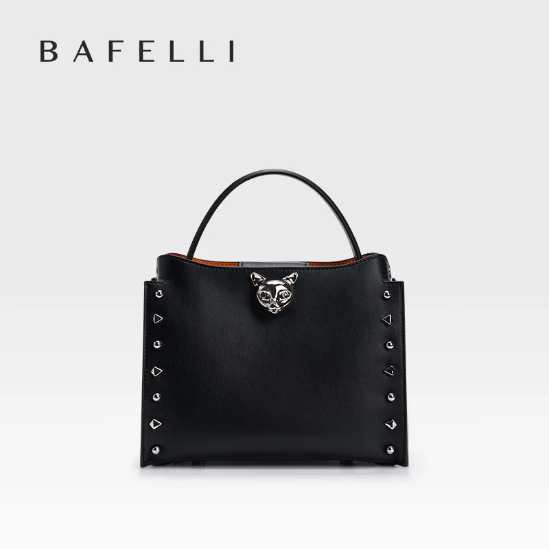 Cowhide Leather Rivet Handbag with Adjustable Crossbody Strap