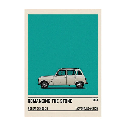 Movie Car Minimalist Poster Wall Art Print | Classic Film Decor