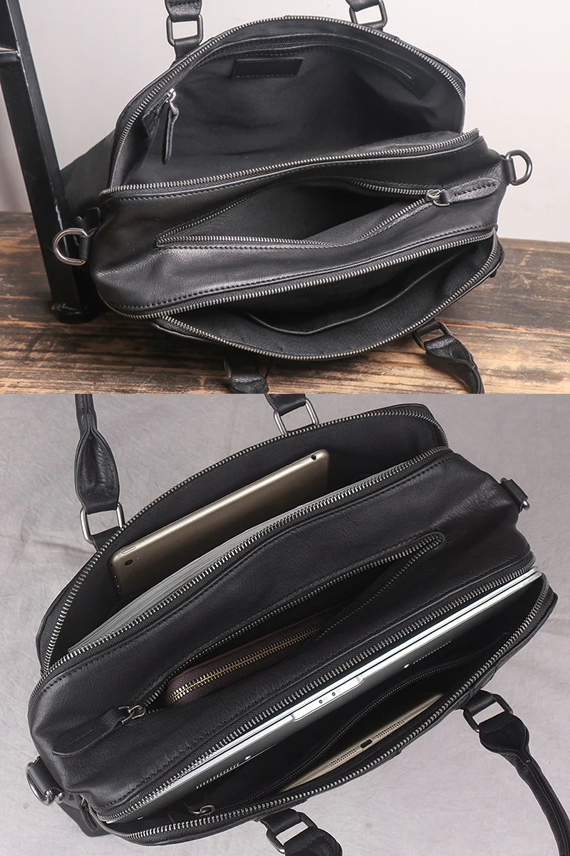 Genuine Leather Men's Briefcase – 14" Laptop Business Bag