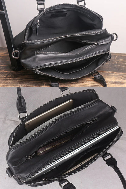 Genuine Leather Men's Briefcase – 14" Laptop Business Bag