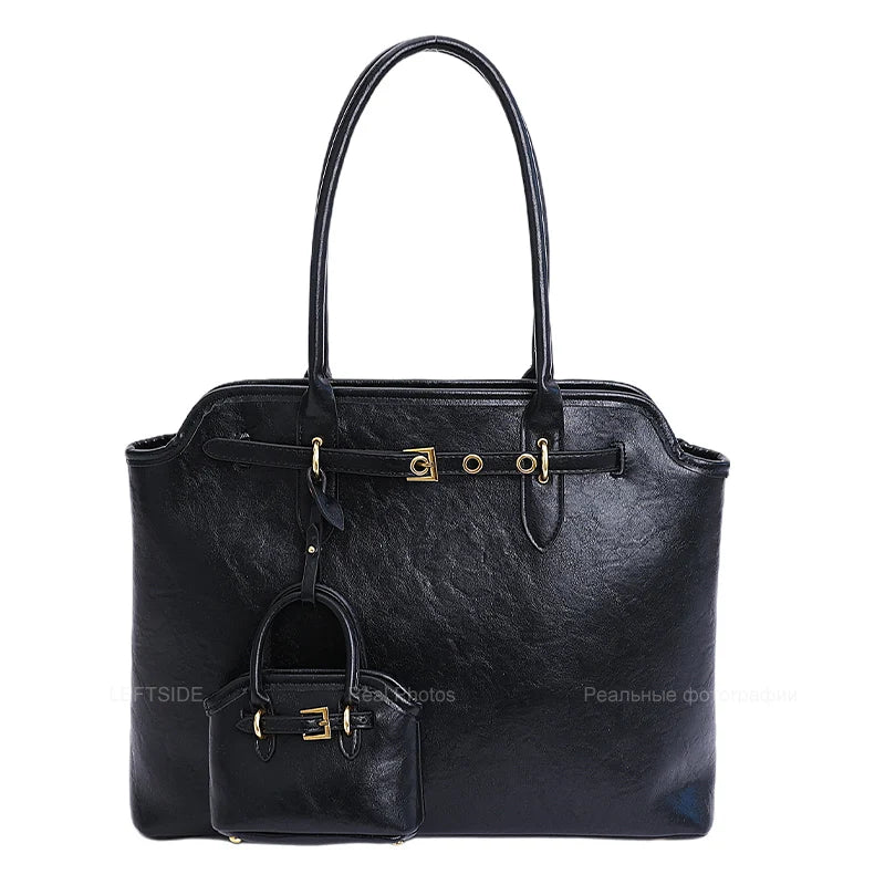 Big PU Leather Short Handle Shoulder Bag