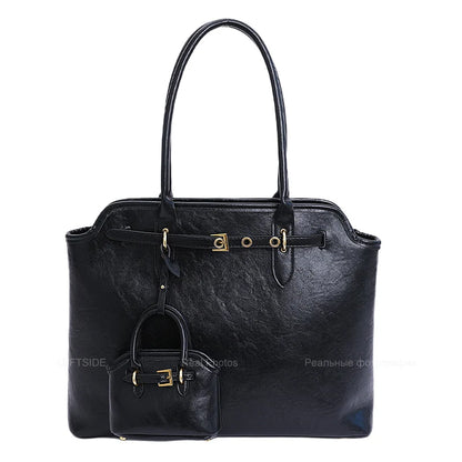 Big PU Leather Short Handle Shoulder Bag