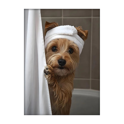 Cute Dog Bathroom Wall Art Poster – Funny Shower Print