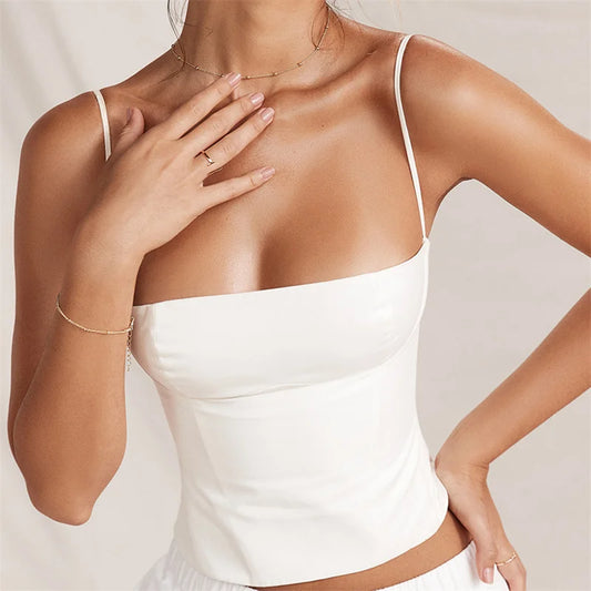 Corset Crop Top – Women's Y2K Spaghetti Strap Bustier