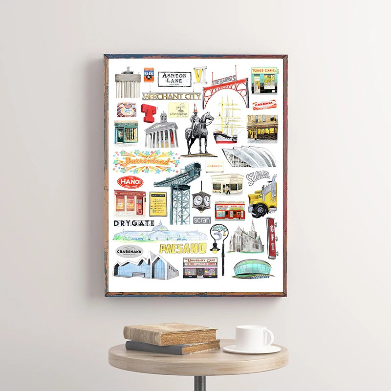 Glasgow Bookshops Wall Art Poster – Watercolor Illustrated Print