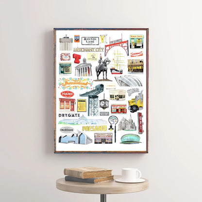 Glasgow Bookshops Wall Art Poster – Watercolor Illustrated Print