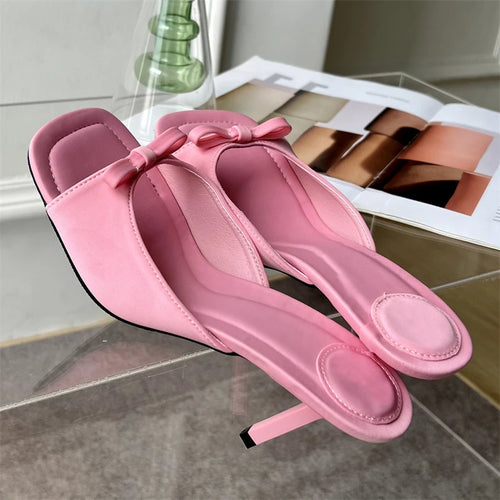 Eilyken Butterfly-Knot Satin Heeled Mule Slippers for Women