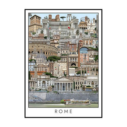 Vintage Cityscape Canvas Wall Art – Abstract City Poster Print