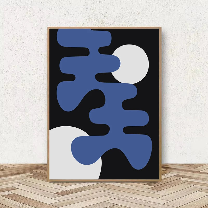 Retro Geometric Abstract Shapes Poster – Minimal Black & White Wall Art Unframed