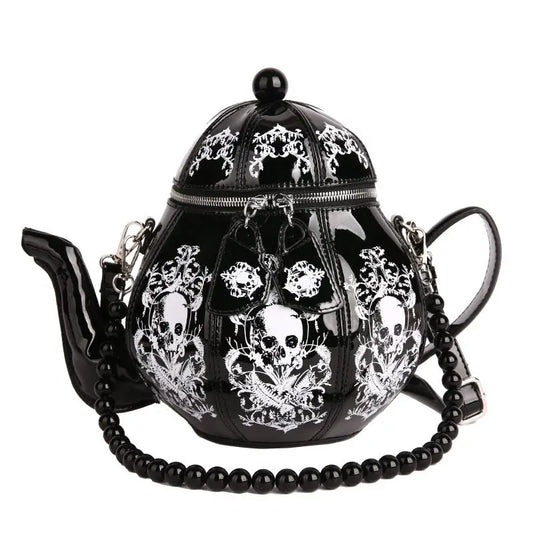 Vintage Gothic Black Skull Teapot Shape Handbag