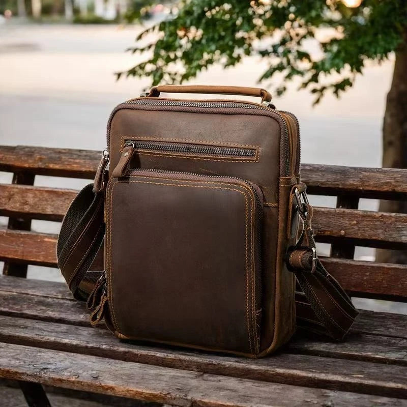 Genuine Leather Men's Shoulder Crossbody Bag – Vintage Brown