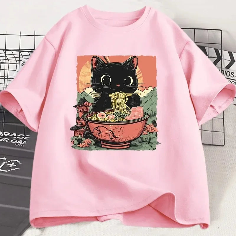 Black Cat Ramen T-Shirt – Women's Harajuku Graphic Tee