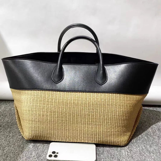 Luxury Genuine Leather Straw Bag