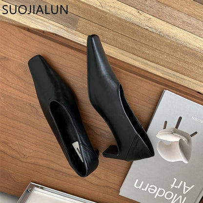 Women's Square Toe Pumps – Low Heel Slip-On Dress Shoes