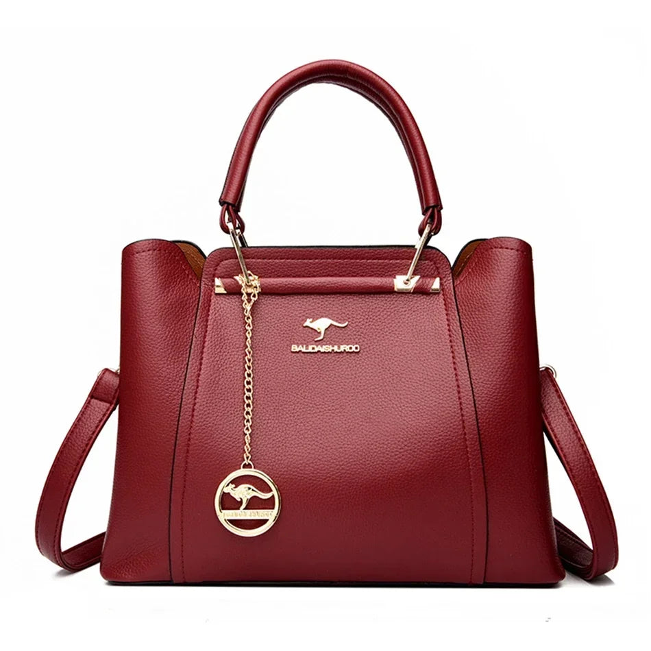 Large Capacity Women's Leather Tote Bag – 3-Layer Luxury Handbag