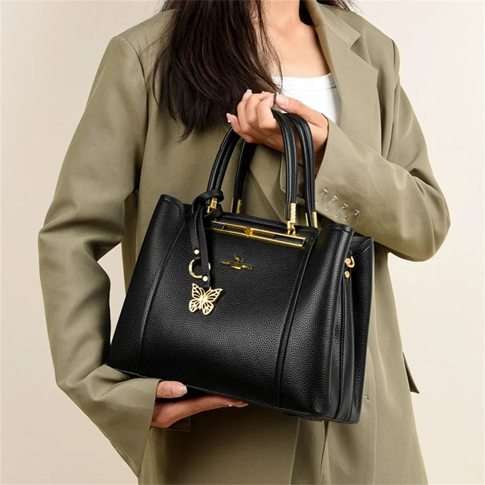 Luxury Leather Handbag for Women – 3-Layer Shoulder Crossbody Bag