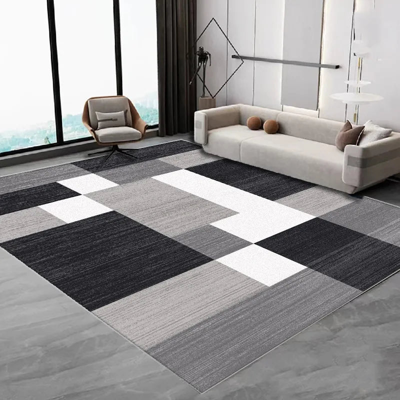 Grey & Black Diamond Area Rug – Minimalist Living Room Carpet
