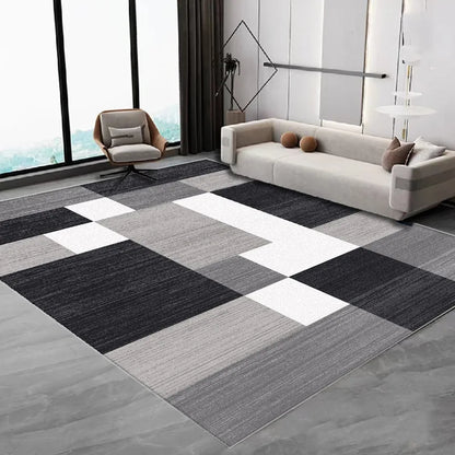 Grey & Black Diamond Area Rug – Minimalist Living Room Carpet