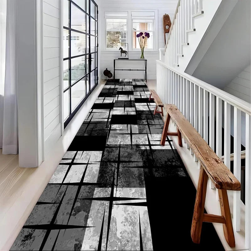 Abstract Geometric Runner Rug – Non-Slip Hallway & Living Room Carpet
