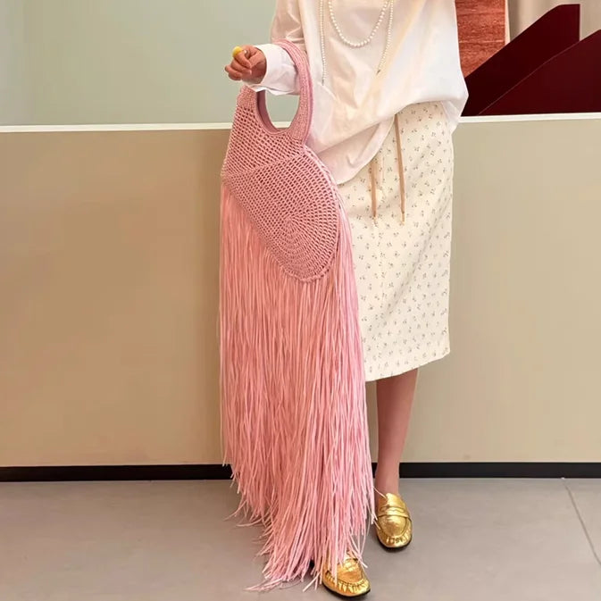 Woven Straw Fringe Crossbody Bag – Women's Summer Beach Handbag