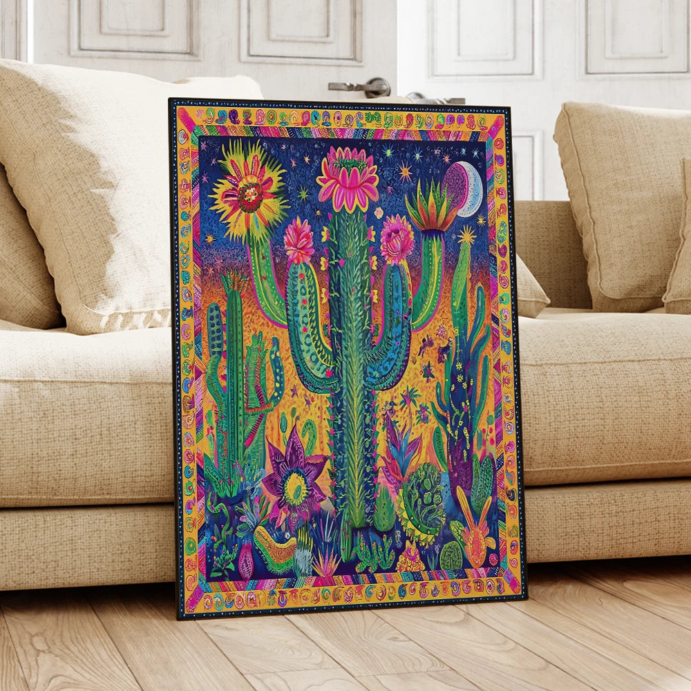 Mexican Cactus Flower Wall Art Canvas Poster – Colorful Boho Home Decor Print