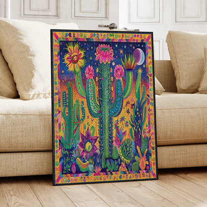 Mexican Cactus Flower Wall Art Canvas Poster – Colorful Boho Home Decor Print