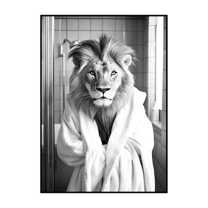Funny Animal Bathroom Wall Art Poster – Quirky Wildlife in Bathrobe Print